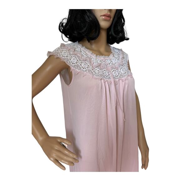Vintage Margaret night gown sleeveless pink, white lace & ruffles size large - Picture 6 of 13